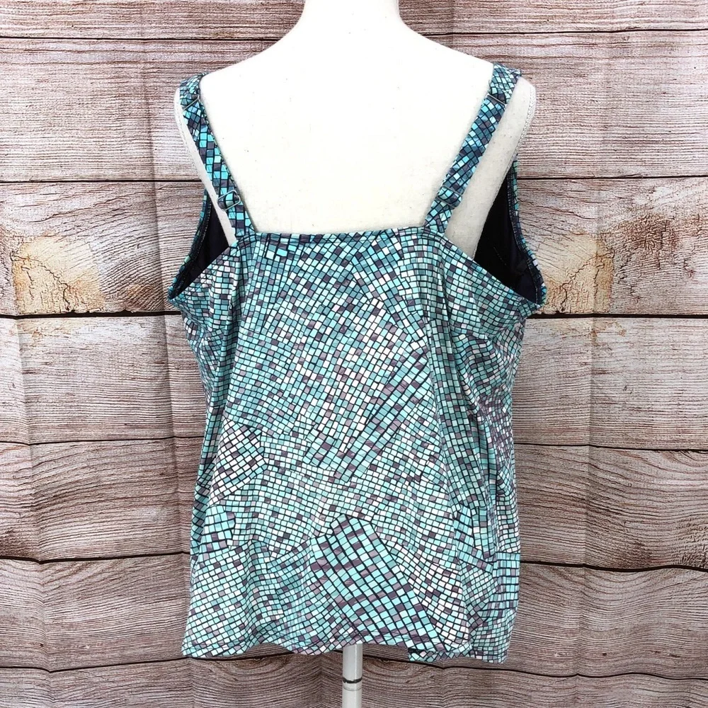 Lands' End Blue Mosaic Square-Neck Underwire Tankini Swimsuit Top Size 24W